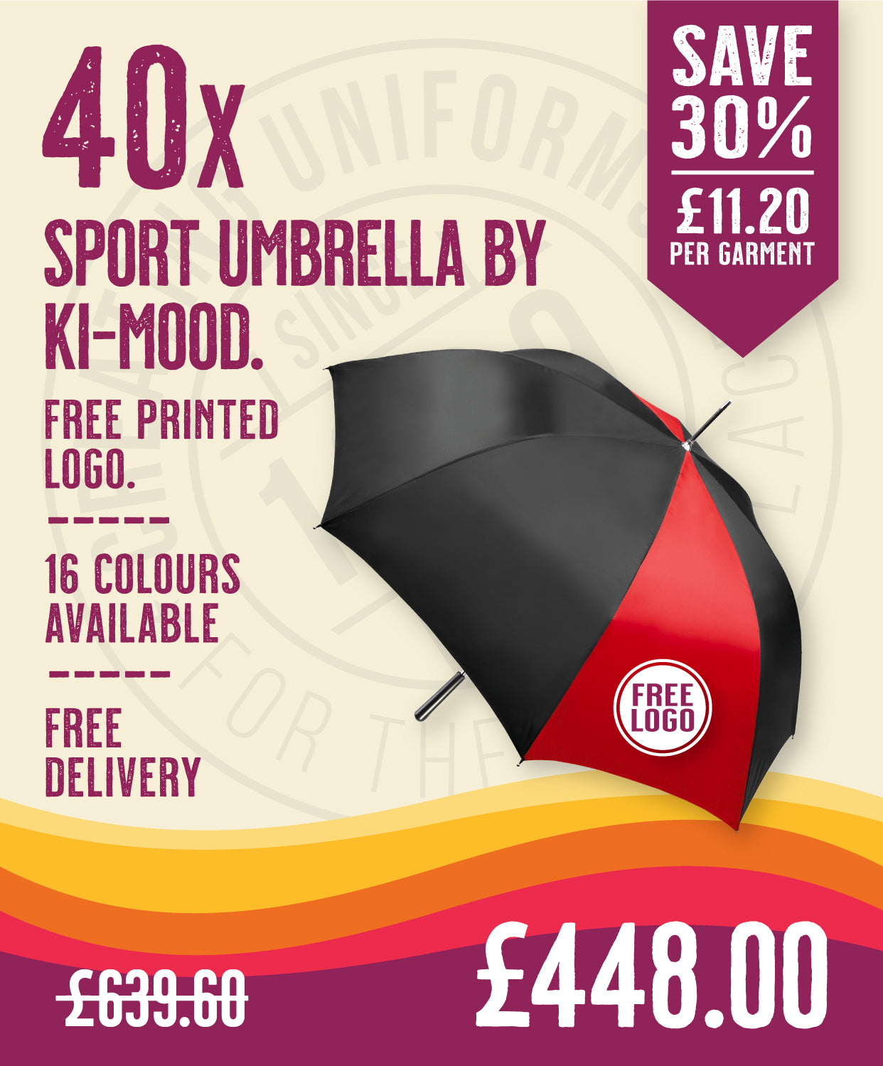 40 x Sports Umbrellas by Ki-Mood in Black Red by Print Lab Deals — Custom branded clothing by Print Press, featuring premium embroidery produced in our specialist print lab in the UK.