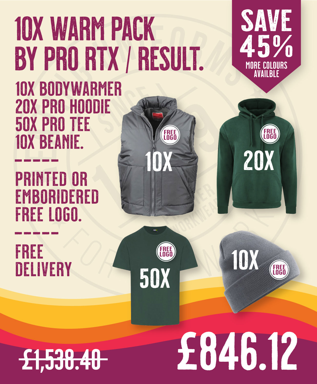 10x Warm Pack by Pro RTX / Result in by Print Lab Deals — Custom branded clothing by Print Press, featuring premium embroidery produced in our specialist print lab in the UK.
