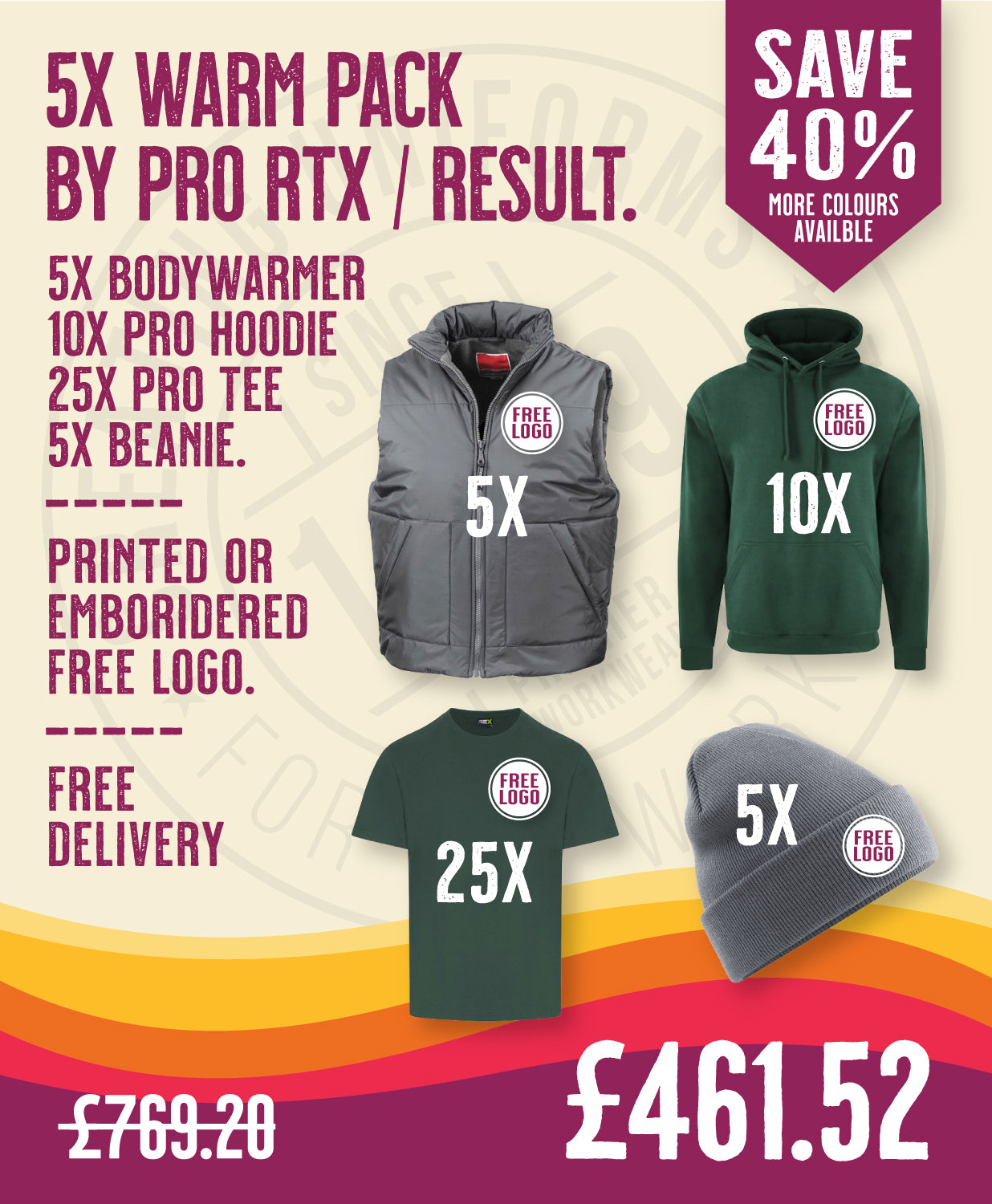 5x Warm Pack by Pro RTX / Result in by Print Lab Deals — Custom branded clothing by Print Press, featuring premium embroidery produced in our specialist print lab in the UK.