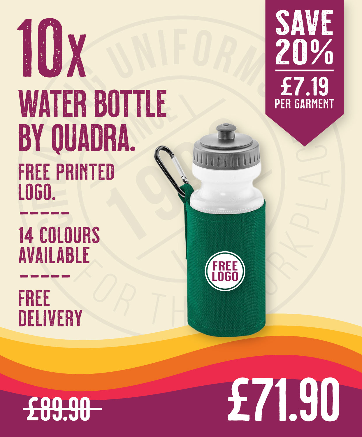 10 x Water Bottles & Holders by Quadra in Bottle Green by Print Lab Deals — Custom branded clothing by Print Press, featuring premium embroidery produced in our specialist print lab in the UK.