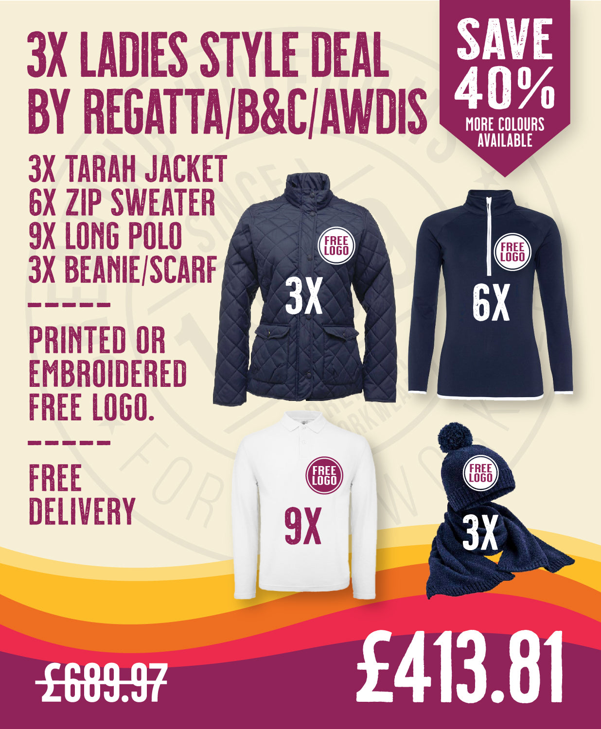 3x Ladies Style Deal by Regatta / B&C / AWDis in by Print Lab Deals — Custom branded clothing by Print Press, featuring premium embroidery produced in our specialist print lab in the UK.