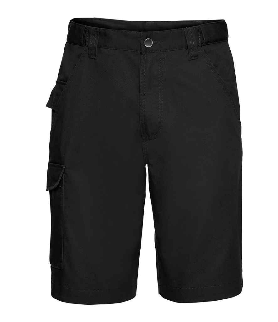 Russell Workwear Poly/Cotton Shorts in Black by Russell — Custom branded clothing by Print Press, featuring premium embroidery produced in our specialist print lab in the UK.