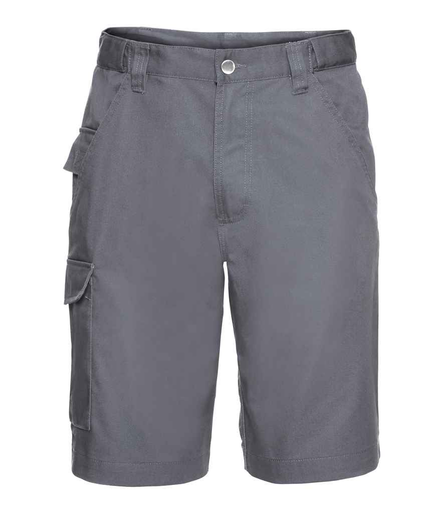 Russell Workwear Poly/Cotton Shorts in Convoy Grey by Russell — Custom branded clothing by Print Press, featuring premium embroidery produced in our specialist print lab in the UK.