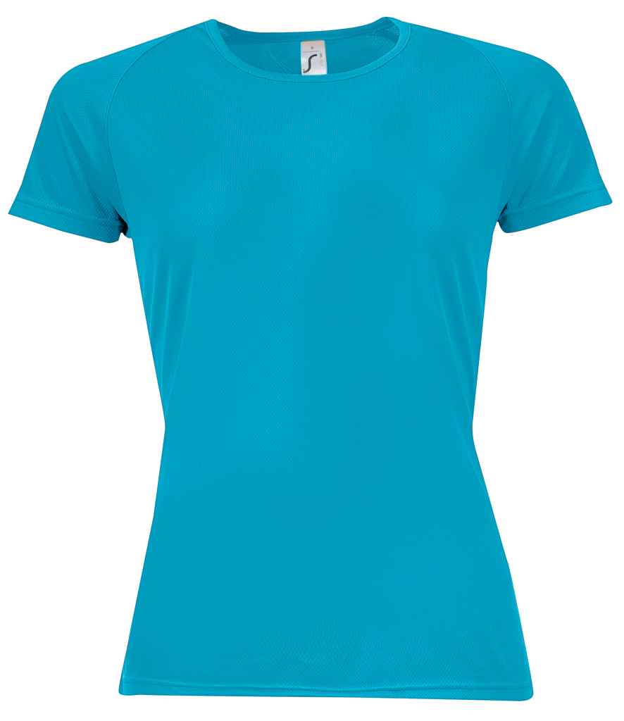 SOLS Ladies Sporty Performance T-Shirt in Aqua by SOL'S — Custom branded clothing by Print Press, featuring premium embroidery produced in our specialist print lab in the UK.