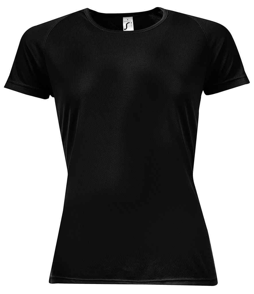 SOLS Ladies Sporty Performance T-Shirt in Black by SOL'S — Custom branded clothing by Print Press, featuring premium embroidery produced in our specialist print lab in the UK.