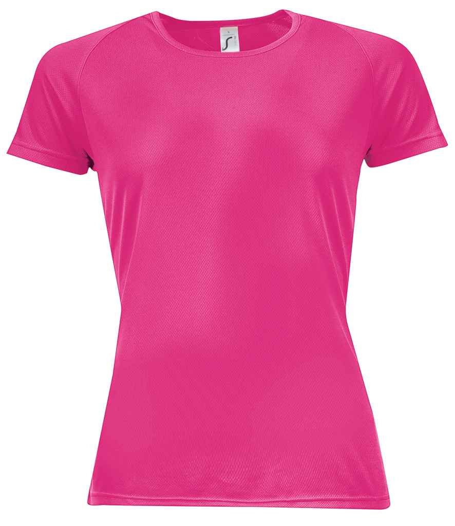 SOLS Ladies Sporty Performance T-Shirt in Neon Pink by SOL'S — Custom branded clothing by Print Press, featuring premium embroidery produced in our specialist print lab in the UK.