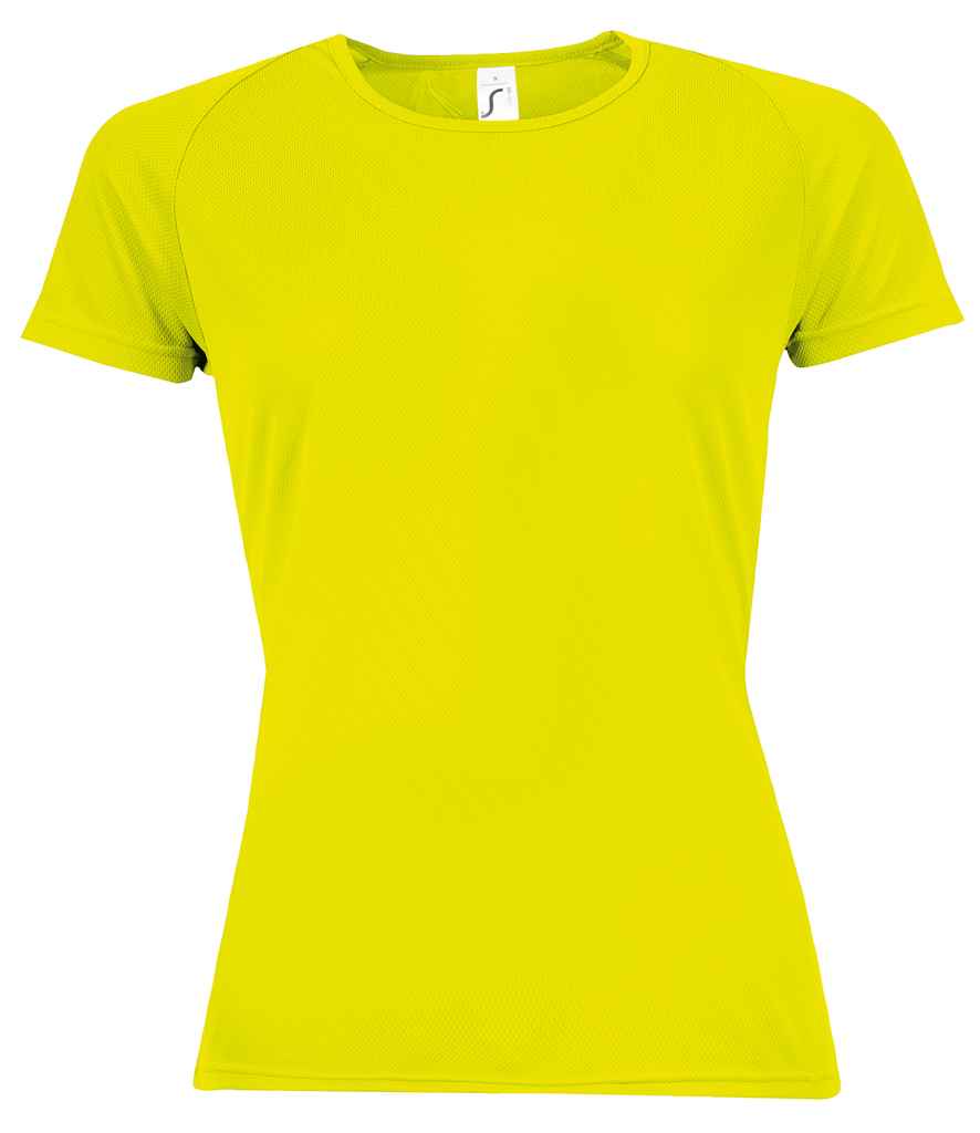 SOLS Ladies Sporty Performance T-Shirt in Neon Yellow by SOL'S — Custom branded clothing by Print Press, featuring premium embroidery produced in our specialist print lab in the UK.