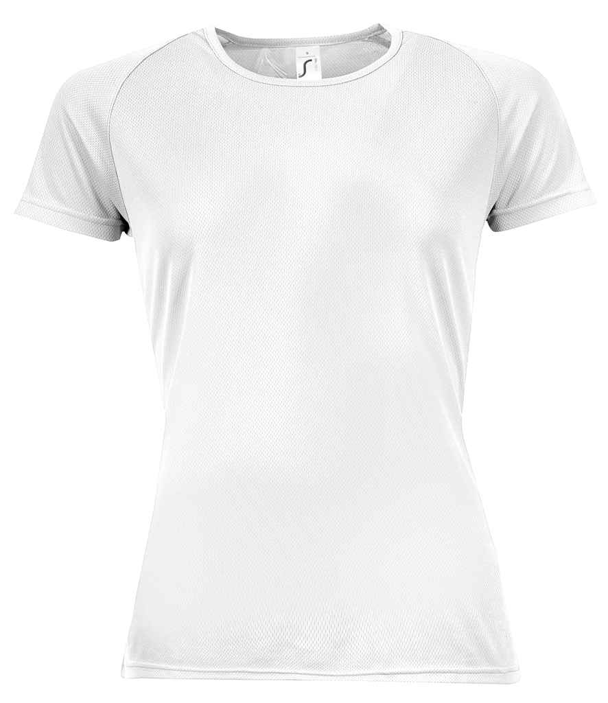 SOLS Ladies Sporty Performance T-Shirt in White by SOL'S — Custom branded clothing by Print Press, featuring premium embroidery produced in our specialist print lab in the UK.
