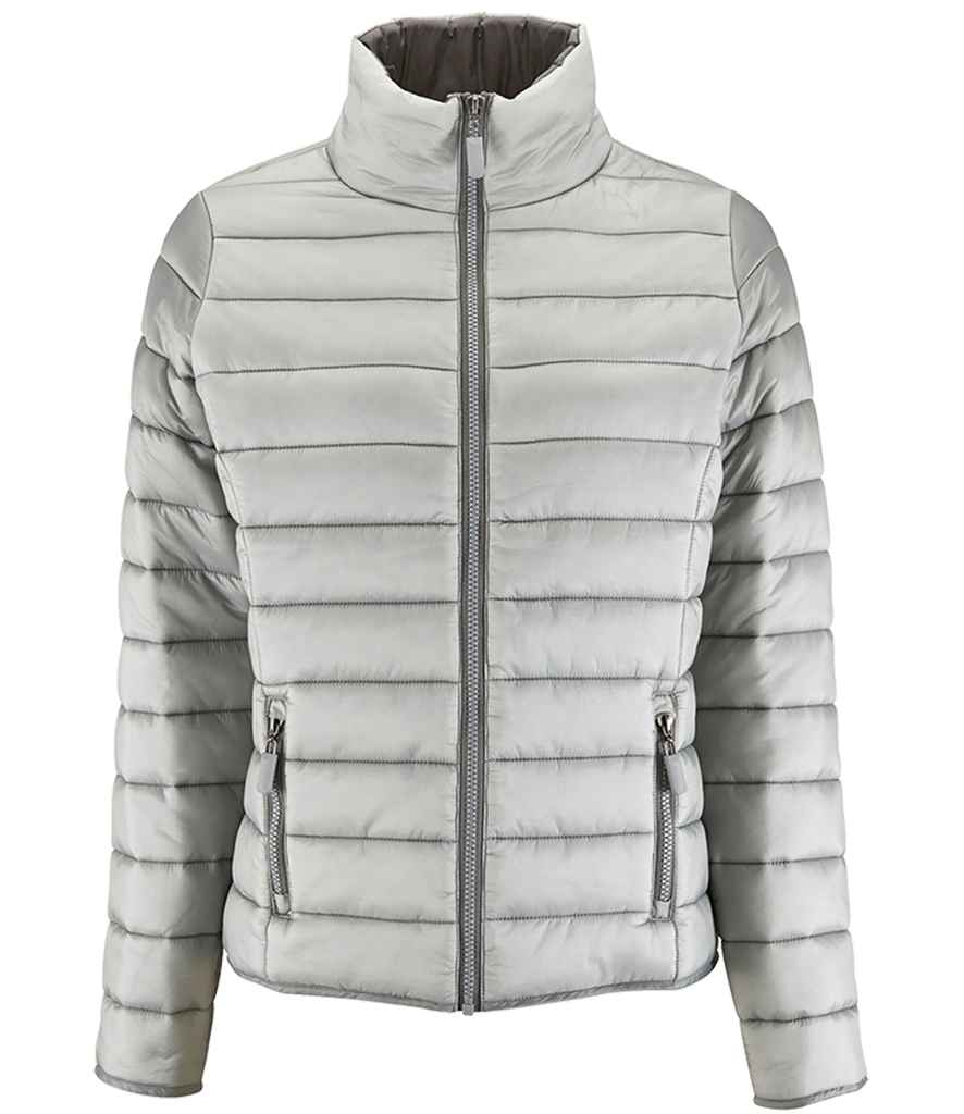 SOLS Ladies Ride Padded Jacket in Metal Grey by SOL'S — Custom branded clothing by Print Press, featuring premium embroidery produced in our specialist print lab in the UK.