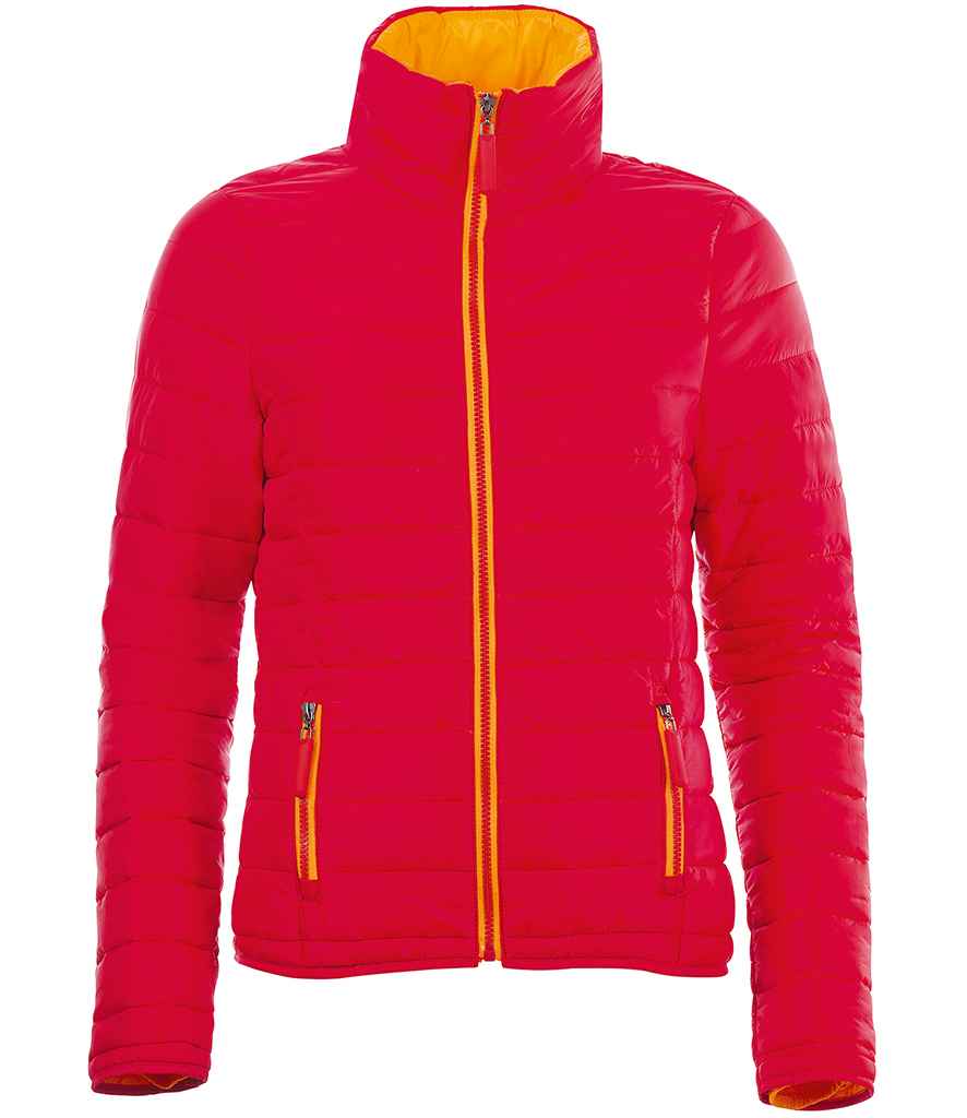 SOLS Ladies Ride Padded Jacket in Red by SOL'S — Custom branded clothing by Print Press, featuring premium embroidery produced in our specialist print lab in the UK.