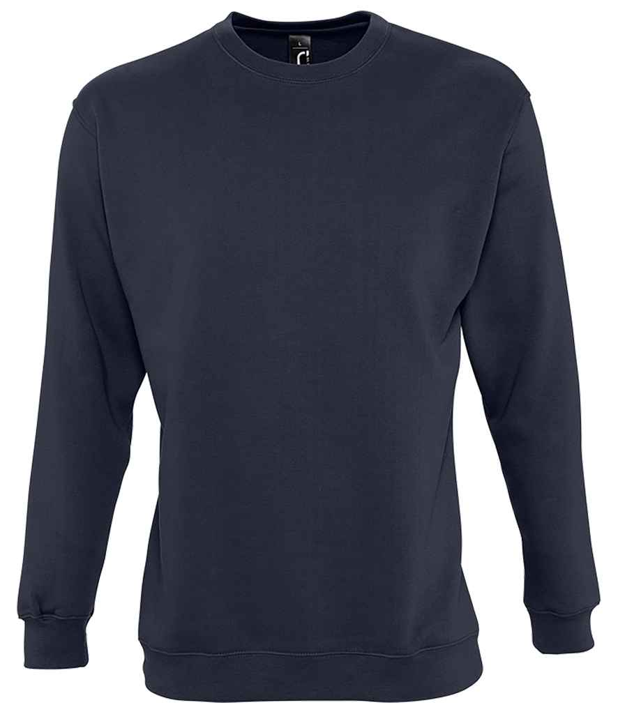 SOLS Unisex Supreme Sweatshirt in Navy by SOL'S — Custom branded clothing by Print Press, featuring premium embroidery produced in our specialist print lab in the UK.