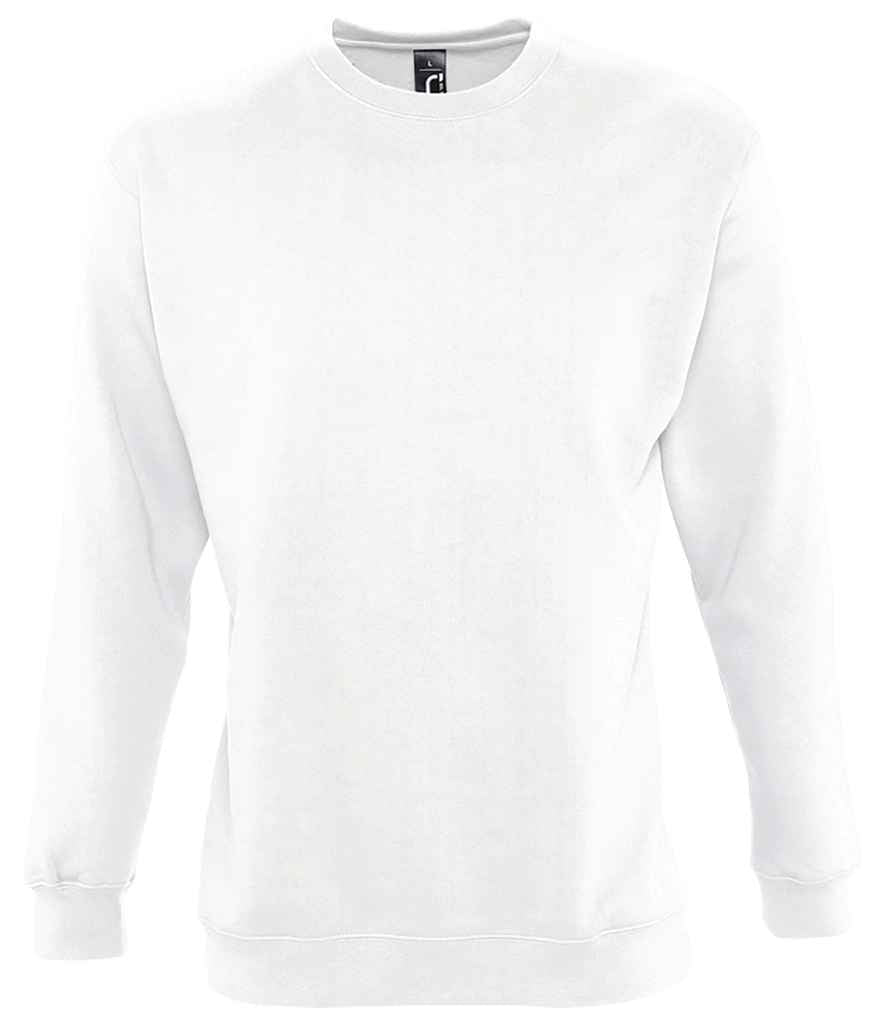 SOLS Unisex Supreme Sweatshirt in White by SOL'S — Custom branded clothing by Print Press, featuring premium embroidery produced in our specialist print lab in the UK.