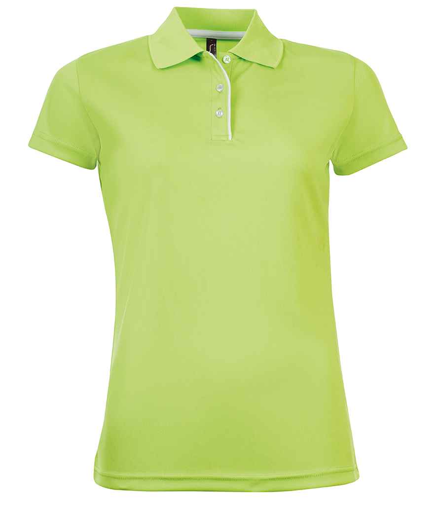 SOLS Ladies Performer Piqué Polo Shirt in Apple Green by SOL'S — Custom branded clothing by Print Press, featuring premium embroidery produced in our specialist print lab in the UK.