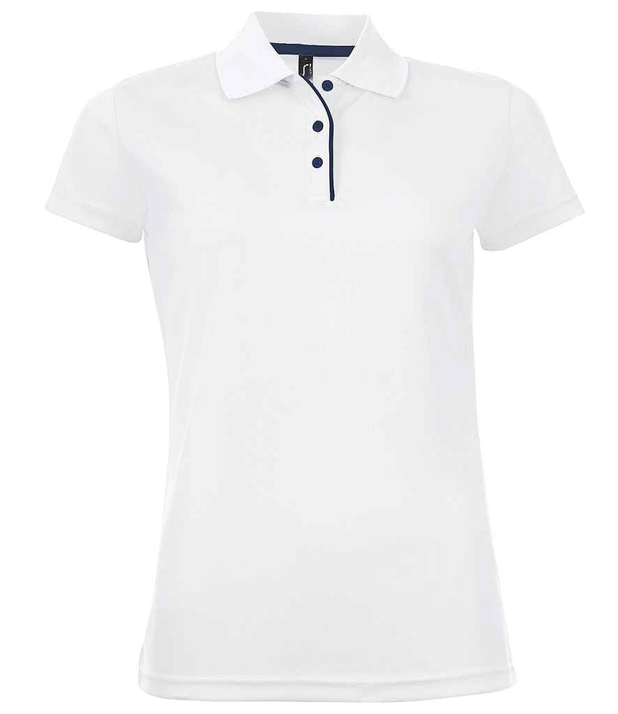 SOLS Ladies Performer Piqué Polo Shirt in White by SOL'S — Custom branded clothing by Print Press, featuring premium embroidery produced in our specialist print lab in the UK.