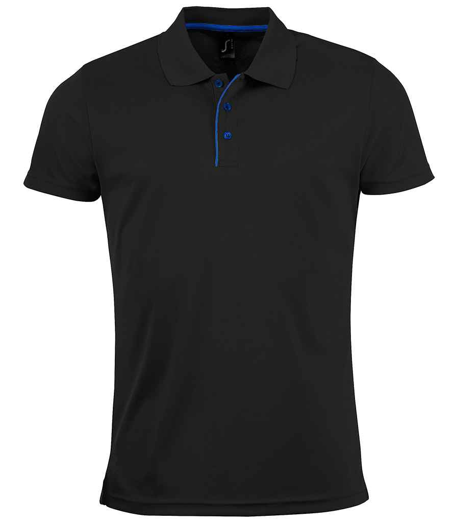 SOLS Performer Piqué Polo Shirt in Black by SOL'S — Custom branded clothing by Print Press, featuring premium embroidery produced in our specialist print lab in the UK.