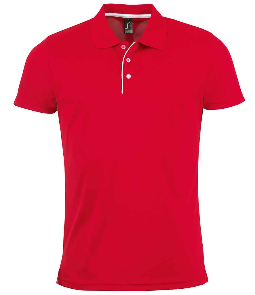 SOLS Performer Piqué Polo Shirt in Red by SOL'S — Custom branded clothing by Print Press, featuring premium embroidery produced in our specialist print lab in the UK.