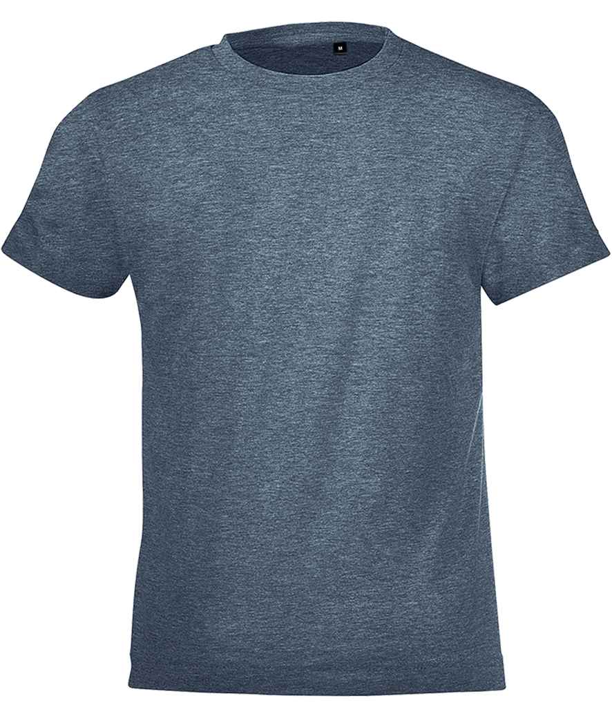 SOLS Kids Regent Fit T-Shirt in Heather Denim by SOL'S — Custom branded clothing by Print Press, featuring premium embroidery produced in our specialist print lab in the UK.