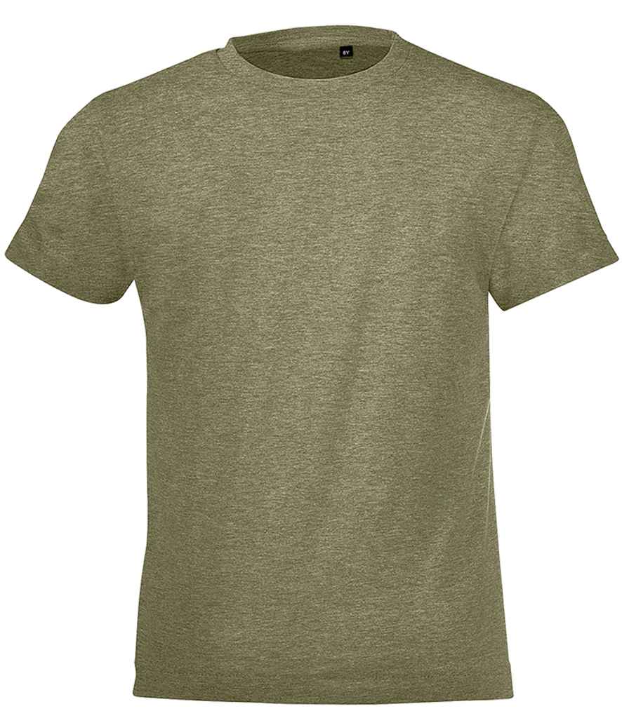 SOLS Kids Regent Fit T-Shirt in Heather Khaki by SOL'S — Custom branded clothing by Print Press, featuring premium embroidery produced in our specialist print lab in the UK.