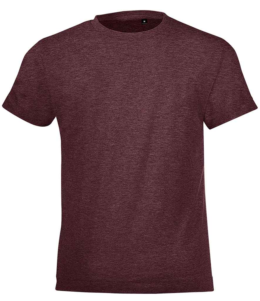 SOLS Kids Regent Fit T-Shirt in Heather Oxblood by SOL'S — Custom branded clothing by Print Press, featuring premium embroidery produced in our specialist print lab in the UK.