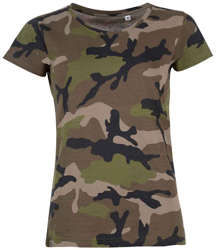 SOLS Ladies Camo T-Shirt in Camouflage by SOL'S — Custom branded clothing by Print Press, featuring premium embroidery produced in our specialist print lab in the UK.