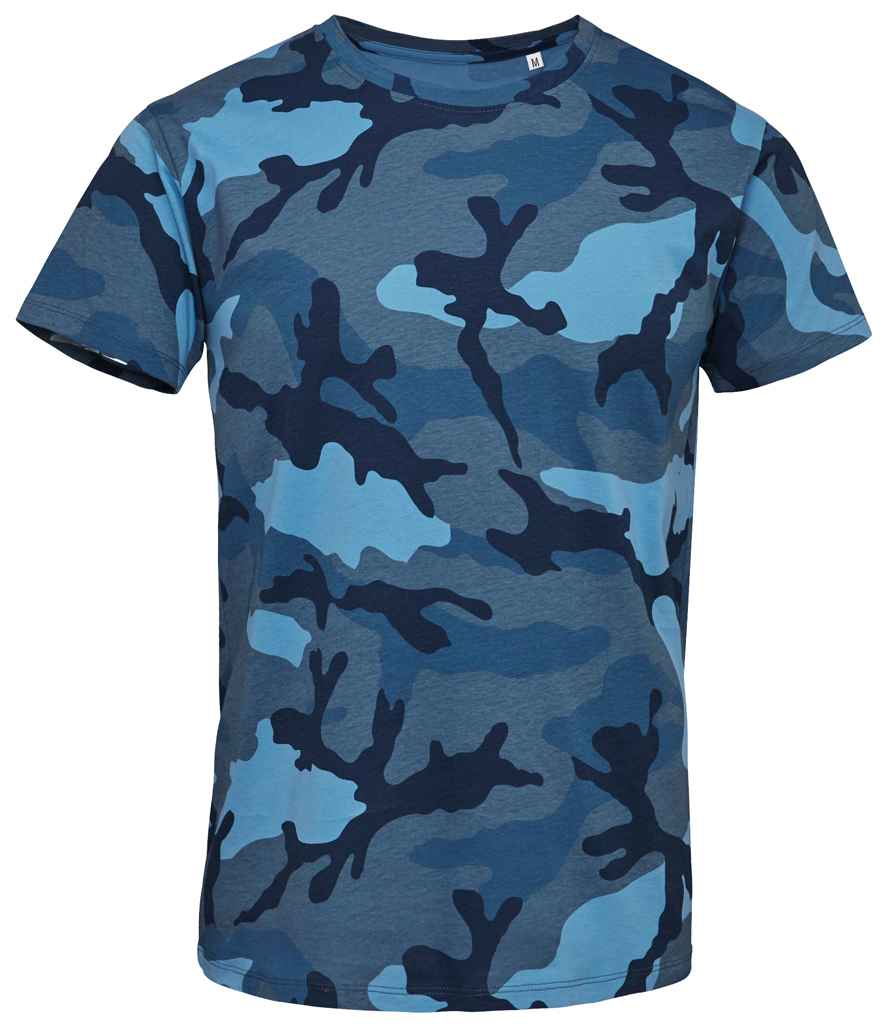 SOLS Camo T-Shirt in Blue Camo by SOL'S — Custom branded clothing by Print Press, featuring premium embroidery produced in our specialist print lab in the UK.