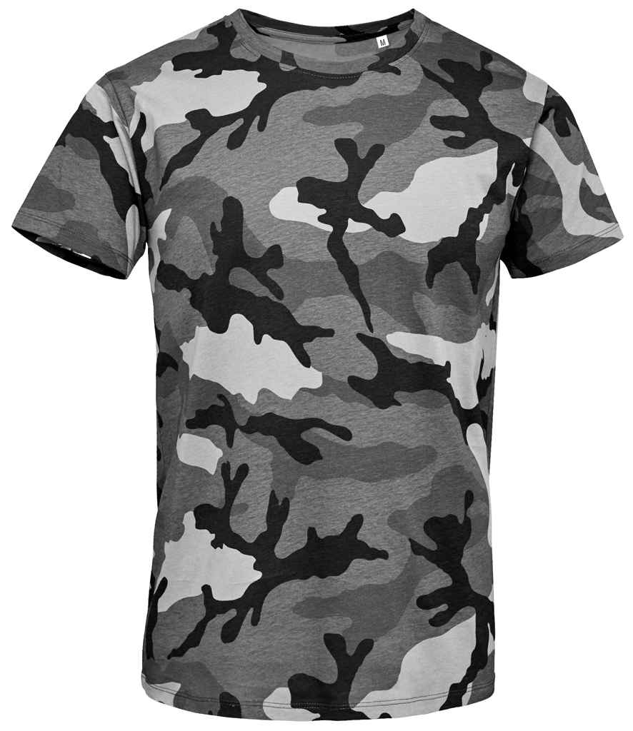 SOLS Camo T-Shirt in Grey Camo by SOL'S — Custom branded clothing by Print Press, featuring premium embroidery produced in our specialist print lab in the UK.