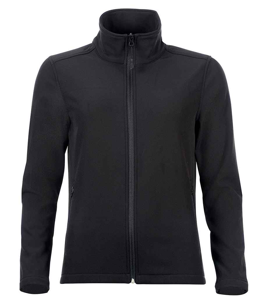 SOLS Ladies Race Soft Shell Jacket in Black by SOL'S — Custom branded clothing by Print Press, featuring premium embroidery produced in our specialist print lab in the UK.