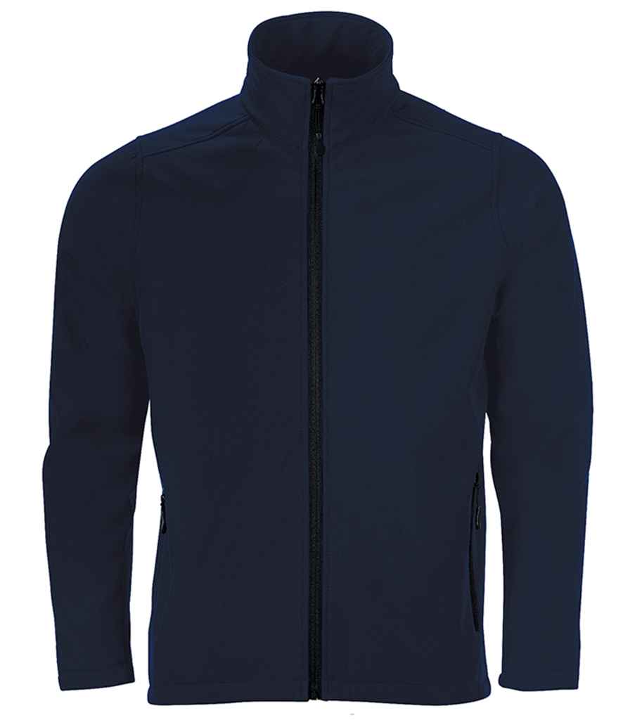 SOLS Race Soft Shell Jacket in French Navy by SOL'S — Custom branded clothing by Print Press, featuring premium embroidery produced in our specialist print lab in the UK.