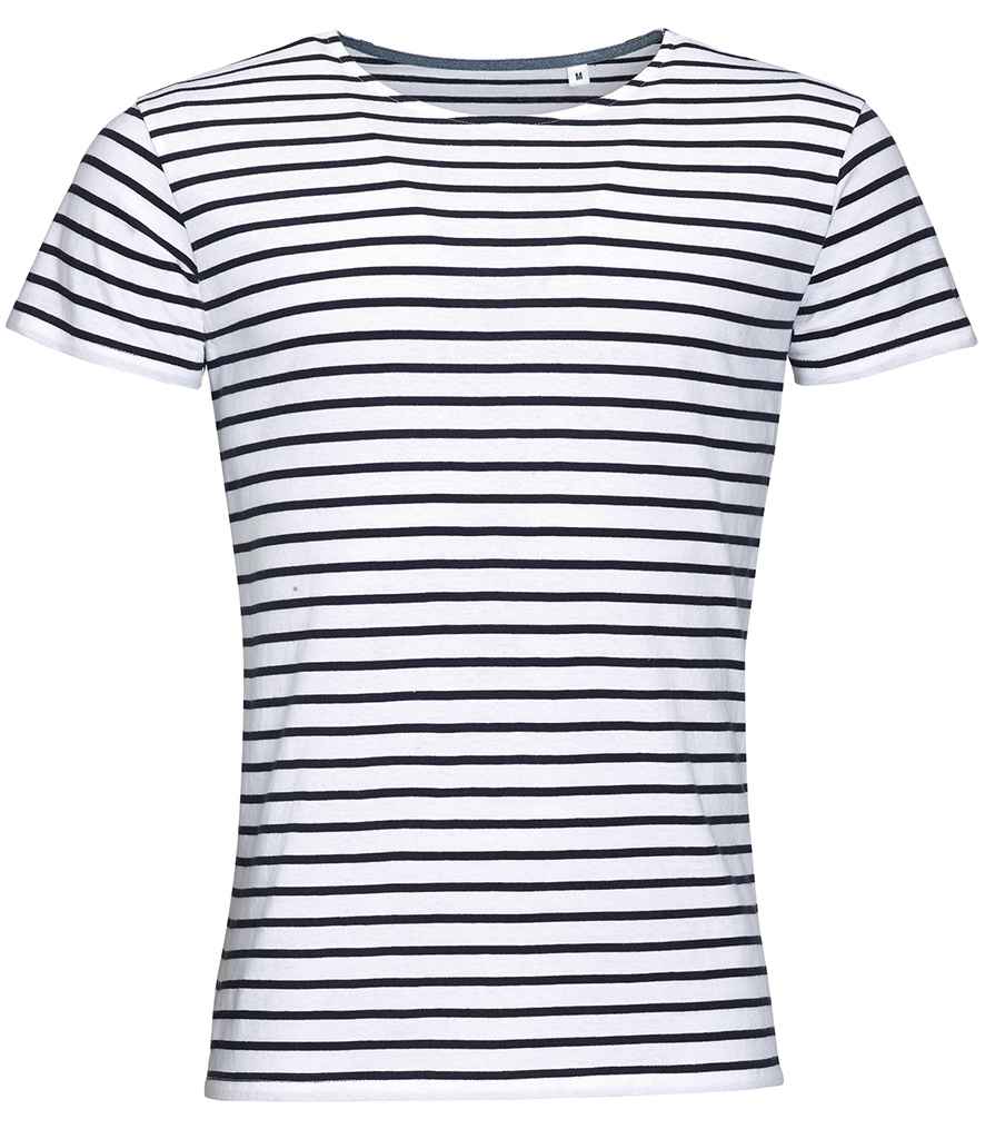 SOLS Miles Striped T-Shirt in White Navy by SOL'S — Custom branded clothing by Print Press, featuring premium embroidery produced in our specialist print lab in the UK.