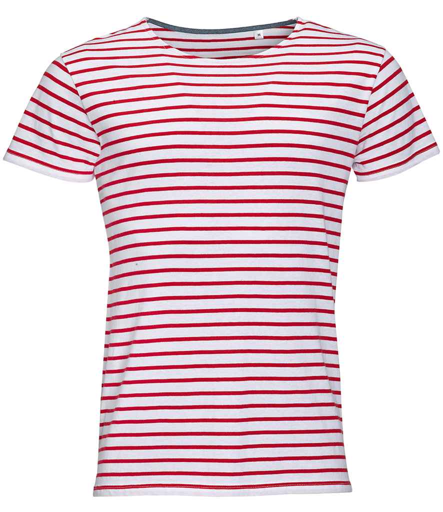 SOLS Miles Striped T-Shirt in White Red by SOL'S — Custom branded clothing by Print Press, featuring premium embroidery produced in our specialist print lab in the UK.