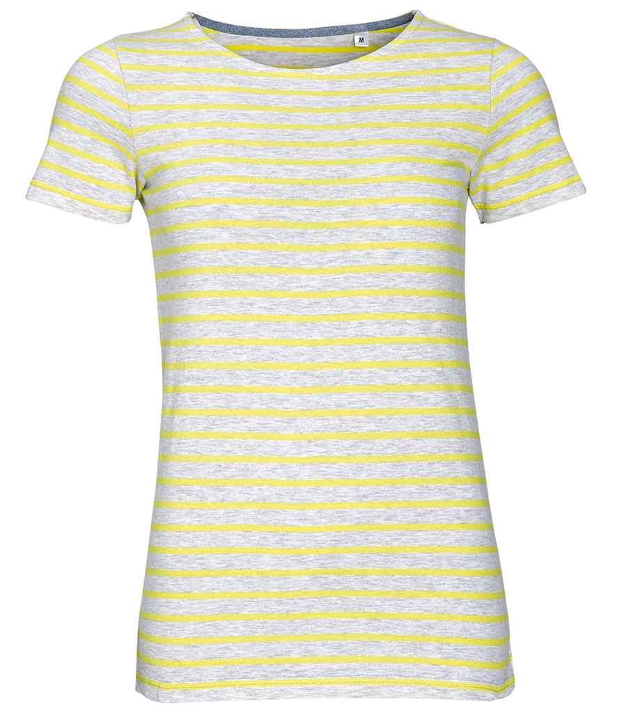 SOLS Ladies Miles Striped T-Shirt in Ash Lemon by SOL'S — Custom branded clothing by Print Press, featuring premium embroidery produced in our specialist print lab in the UK.