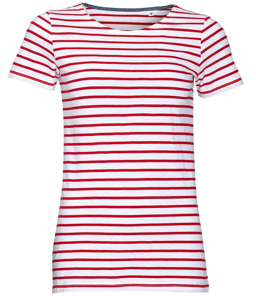 SOLS Ladies Miles Striped T-Shirt in White Red by SOL'S — Custom branded clothing by Print Press, featuring premium embroidery produced in our specialist print lab in the UK.
