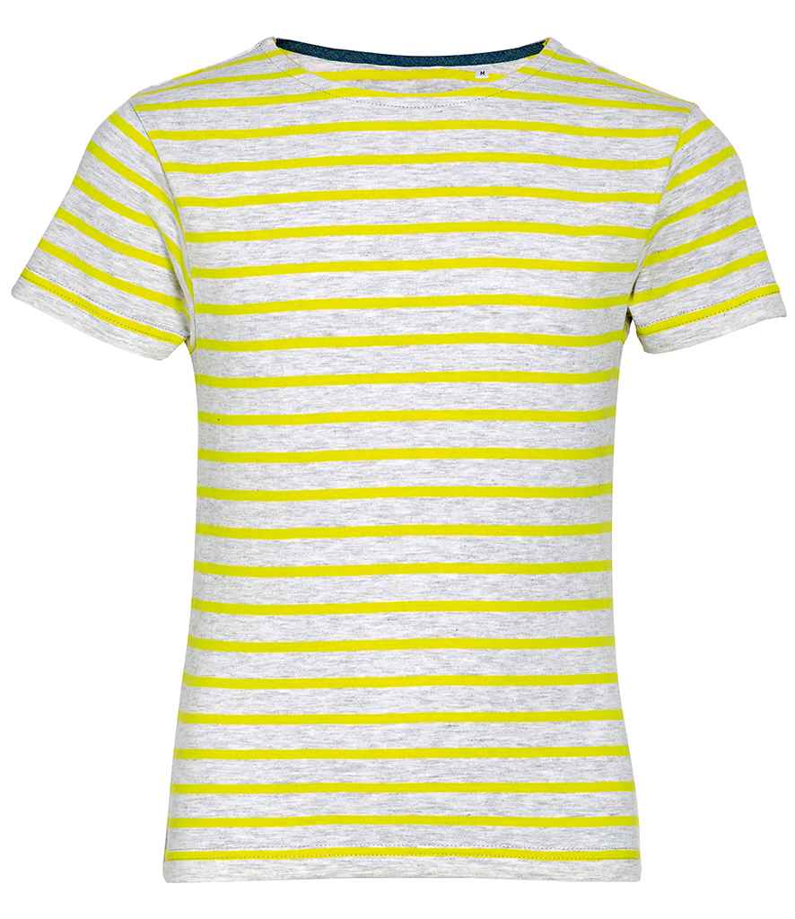 SOLS Kids Miles Striped T-Shirt in Ash Lemon by SOL'S — Custom branded clothing by Print Press, featuring premium embroidery produced in our specialist print lab in the UK.