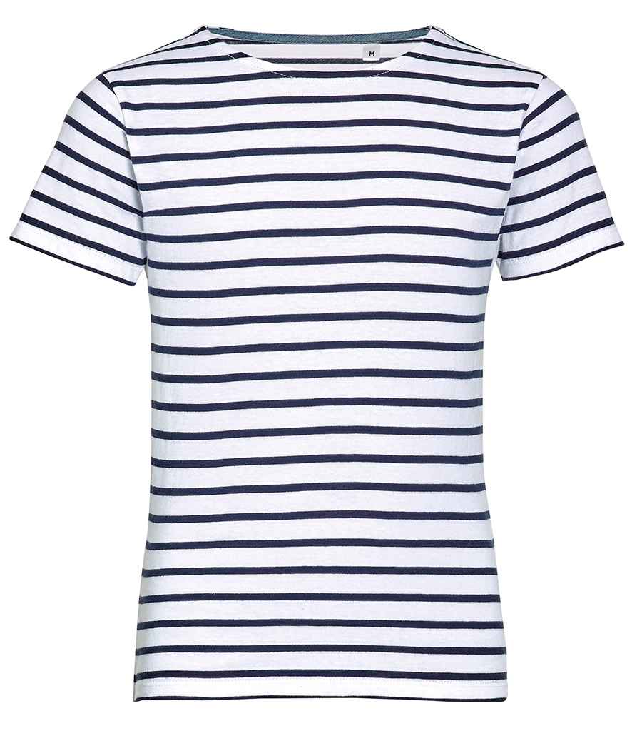 SOLS Kids Miles Striped T-Shirt in White Navy by SOL'S — Custom branded clothing by Print Press, featuring premium embroidery produced in our specialist print lab in the UK.