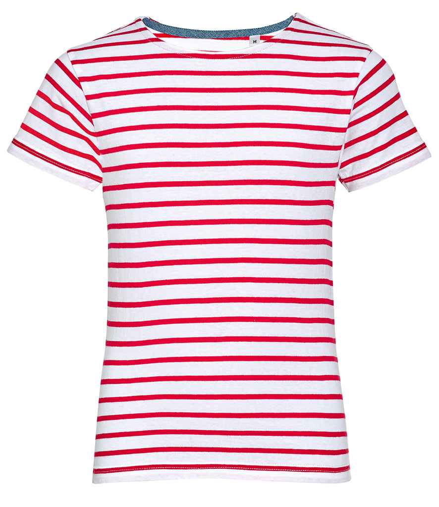 SOLS Kids Miles Striped T-Shirt in White Red by SOL'S — Custom branded clothing by Print Press, featuring premium embroidery produced in our specialist print lab in the UK.