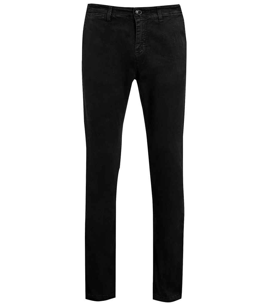 SOL'S Jules Chino Trousers in Black by SOL'S — Custom branded clothing by Print Press, featuring premium embroidery produced in our specialist print lab in the UK.