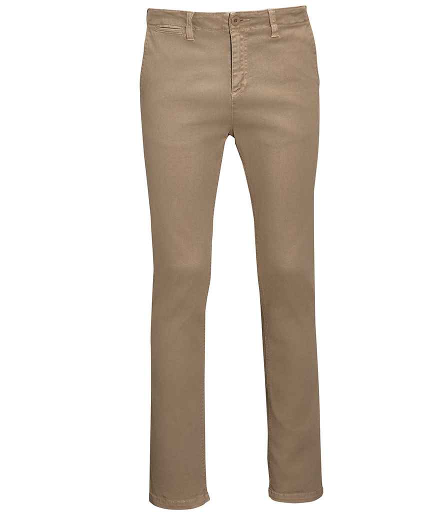 SOL'S Jules Chino Trousers in Chestnut by SOL'S — Custom branded clothing by Print Press, featuring premium embroidery produced in our specialist print lab in the UK.