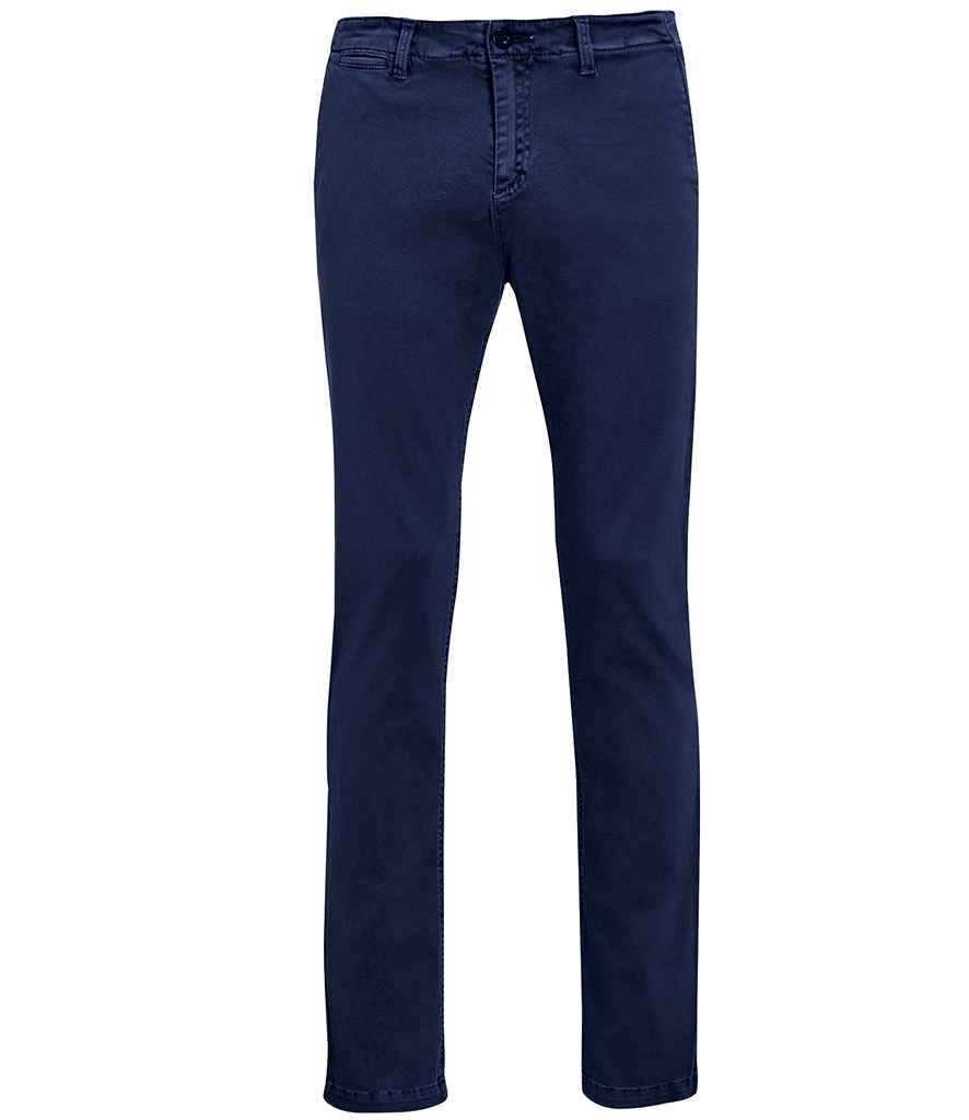 SOL'S Jules Chino Trousers in French Navy by SOL'S — Custom branded clothing by Print Press, featuring premium embroidery produced in our specialist print lab in the UK.
