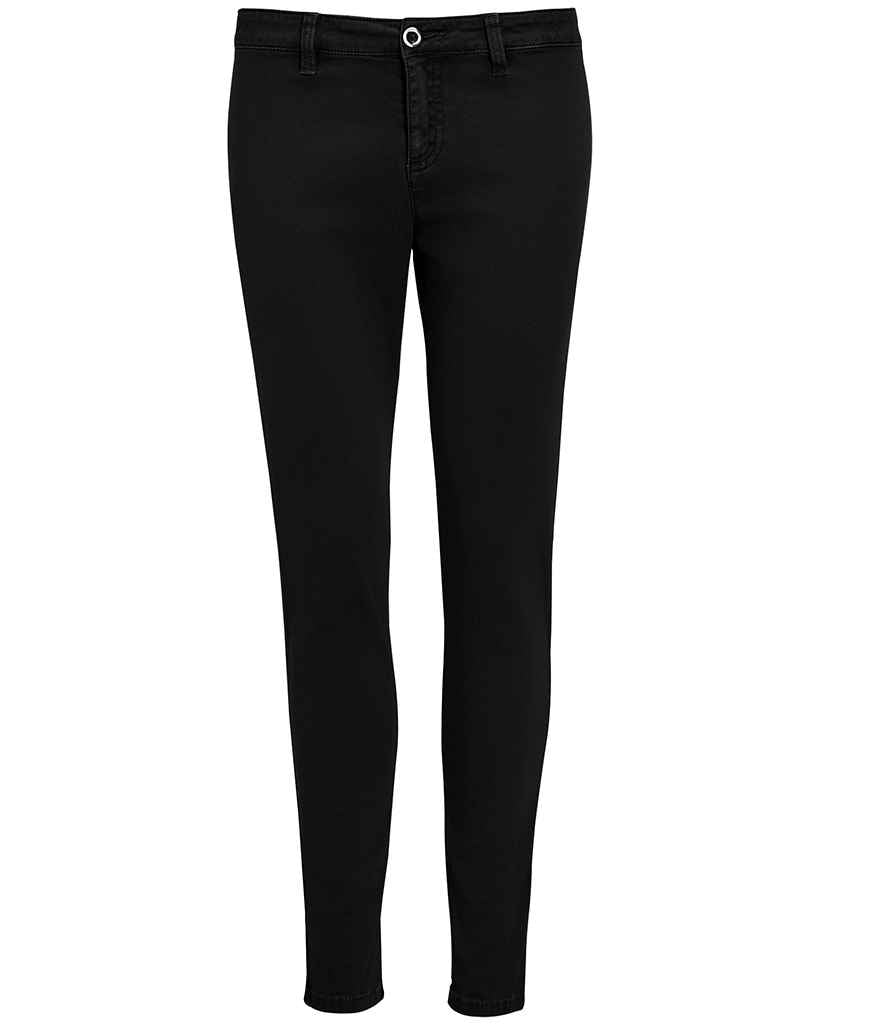 SOL'S Ladies Jules Chino Trousers in Black by SOL'S — Custom branded clothing by Print Press, featuring premium embroidery produced in our specialist print lab in the UK.