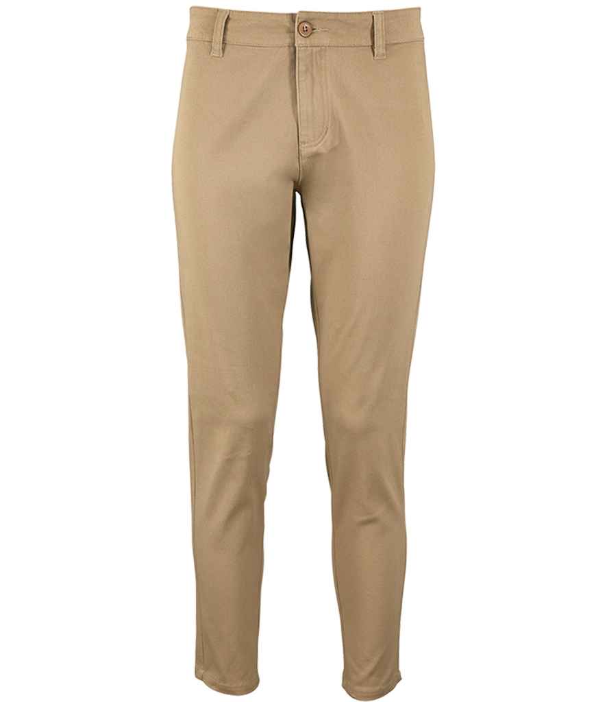 SOL'S Ladies Jules Chino Trousers in Chestnut by SOL'S — Custom branded clothing by Print Press, featuring premium embroidery produced in our specialist print lab in the UK.