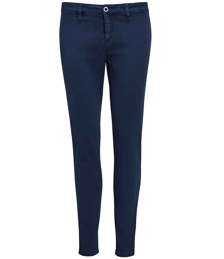 SOL'S Ladies Jules Chino Trousers in French Navy by SOL'S — Custom branded clothing by Print Press, featuring premium embroidery produced in our specialist print lab in the UK.
