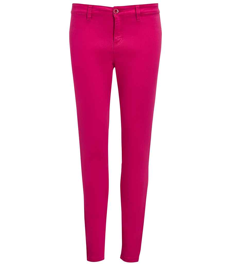 SOL'S Ladies Jules Chino Trousers in Sunset Pink by SOL'S — Custom branded clothing by Print Press, featuring premium embroidery produced in our specialist print lab in the UK.