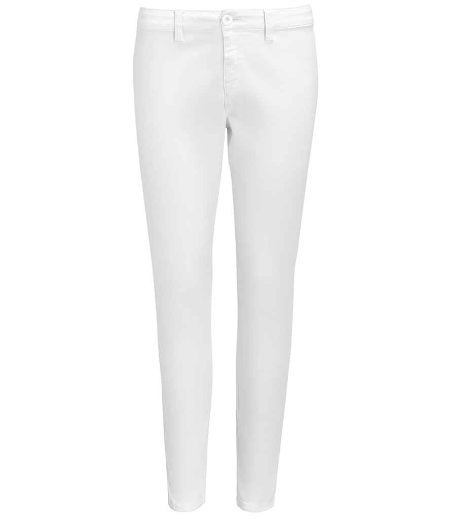 SOL'S Ladies Jules Chino Trousers in White by SOL'S — Custom branded clothing by Print Press, featuring premium embroidery produced in our specialist print lab in the UK.