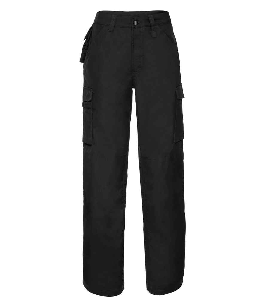 Russell Heavy Duty Work Trousers in Black by Russell — Custom branded clothing by Print Press, featuring premium embroidery produced in our specialist print lab in the UK.