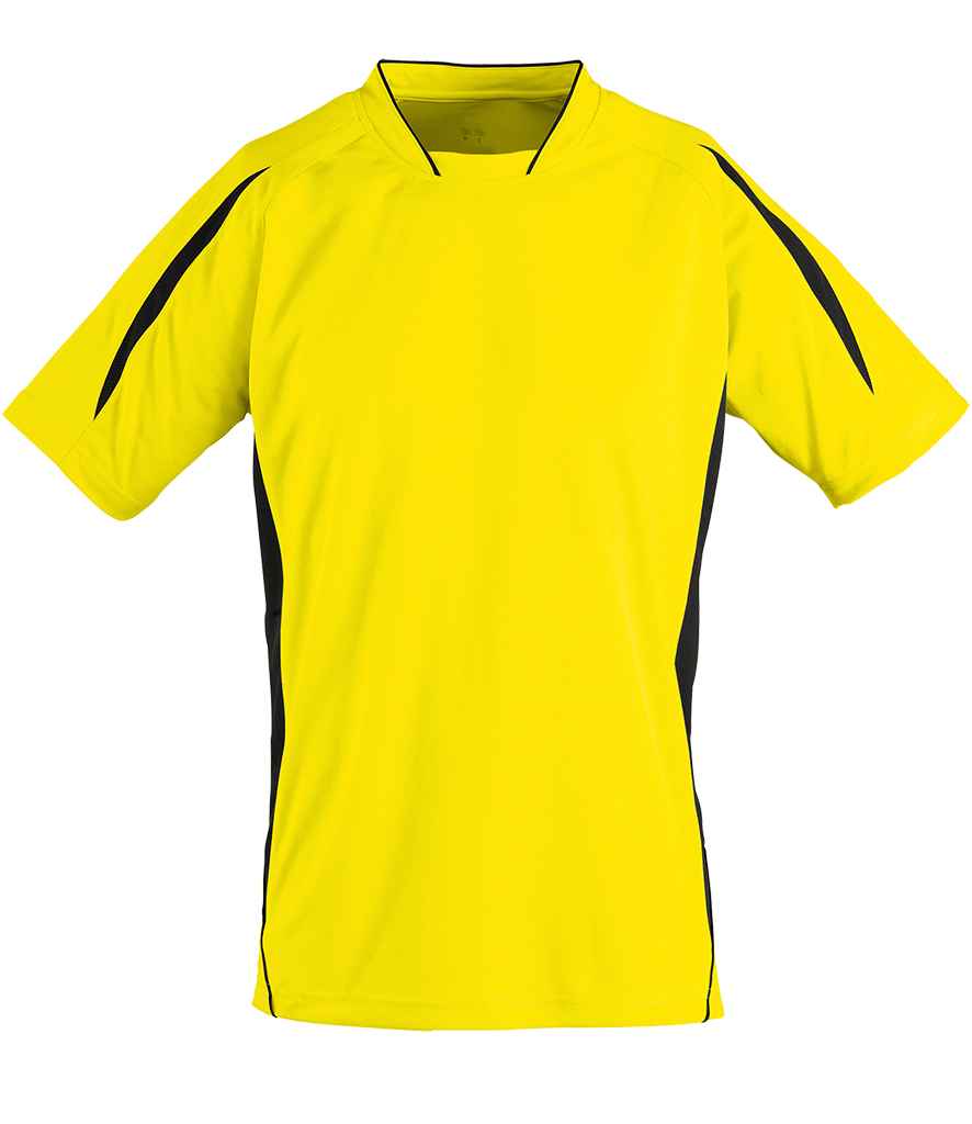 SOL'S Kids Maracana 2 Contrast T-Shirt in Lemon Black by SOL'S — Custom branded clothing by Print Press, featuring premium embroidery produced in our specialist print lab in the UK.