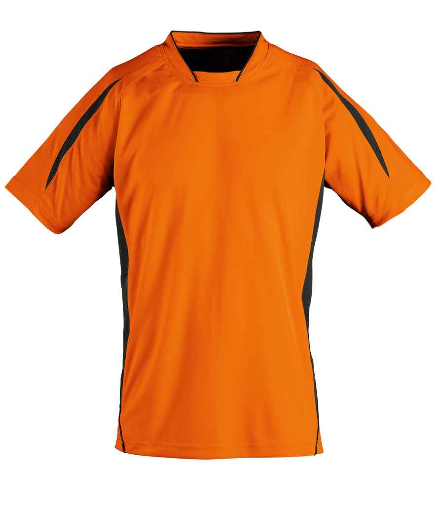 SOL'S Kids Maracana 2 Contrast T-Shirt in Orange Black by SOL'S — Custom branded clothing by Print Press, featuring premium embroidery produced in our specialist print lab in the UK.