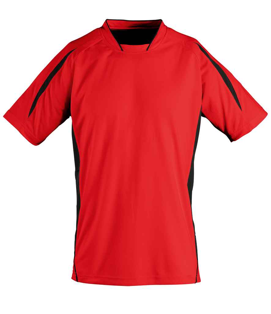 SOL'S Kids Maracana 2 Contrast T-Shirt in Red Black by SOL'S — Custom branded clothing by Print Press, featuring premium embroidery produced in our specialist print lab in the UK.