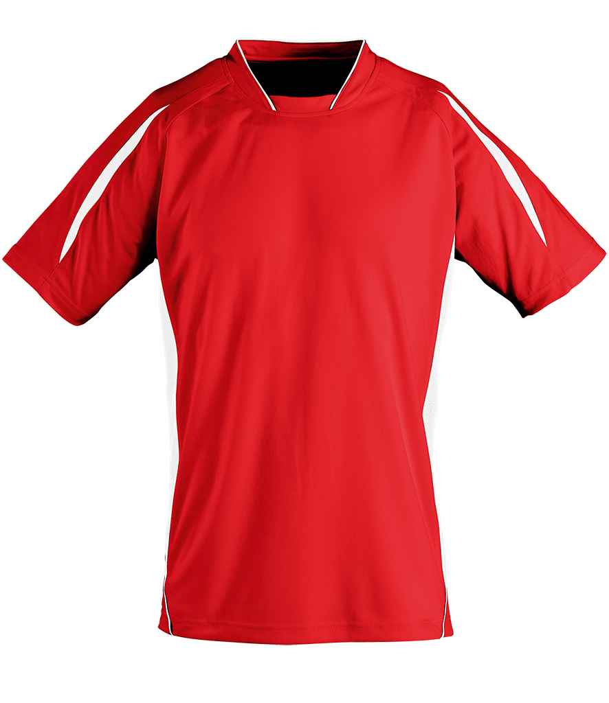 SOL'S Kids Maracana 2 Contrast T-Shirt in Red White by SOL'S — Custom branded clothing by Print Press, featuring premium embroidery produced in our specialist print lab in the UK.