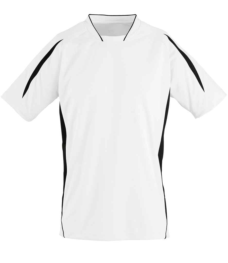 SOL'S Kids Maracana 2 Contrast T-Shirt in White Black by SOL'S — Custom branded clothing by Print Press, featuring premium embroidery produced in our specialist print lab in the UK.