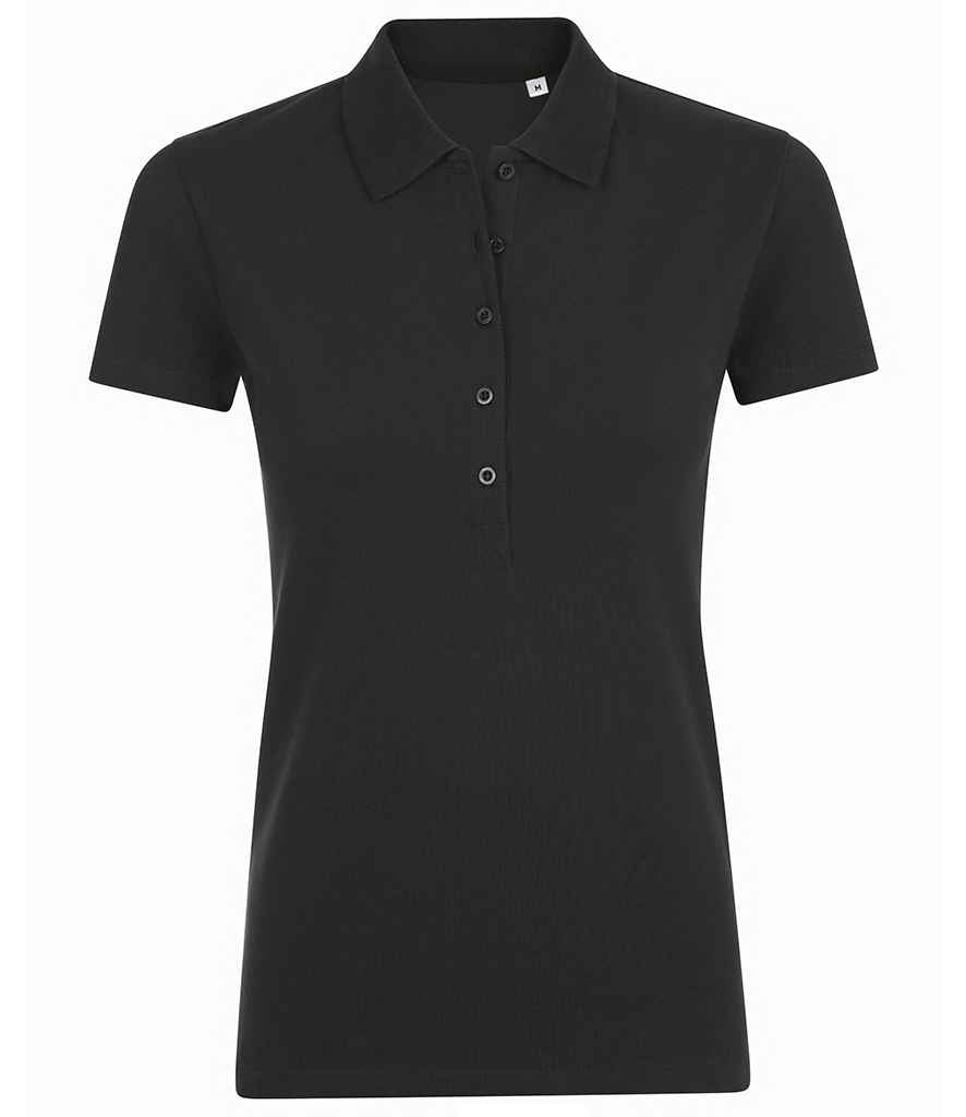 SOL'S Ladies Phoenix Piqué Polo Shirt in Black by SOL'S — Custom branded clothing by Print Press, featuring premium embroidery produced in our specialist print lab in the UK.